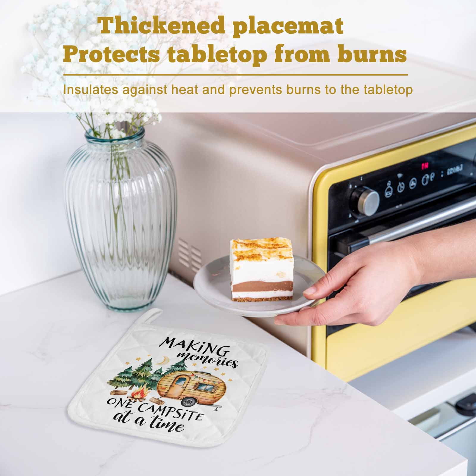 Camping Pot Holders for Kitchen Heatproof Potholder, 3 Pack Fall Summer Nature Forest Car Tree Moon Hot Pads Multipurpose Oven Pads Cloth Potholders Trivet for Cooking Baking