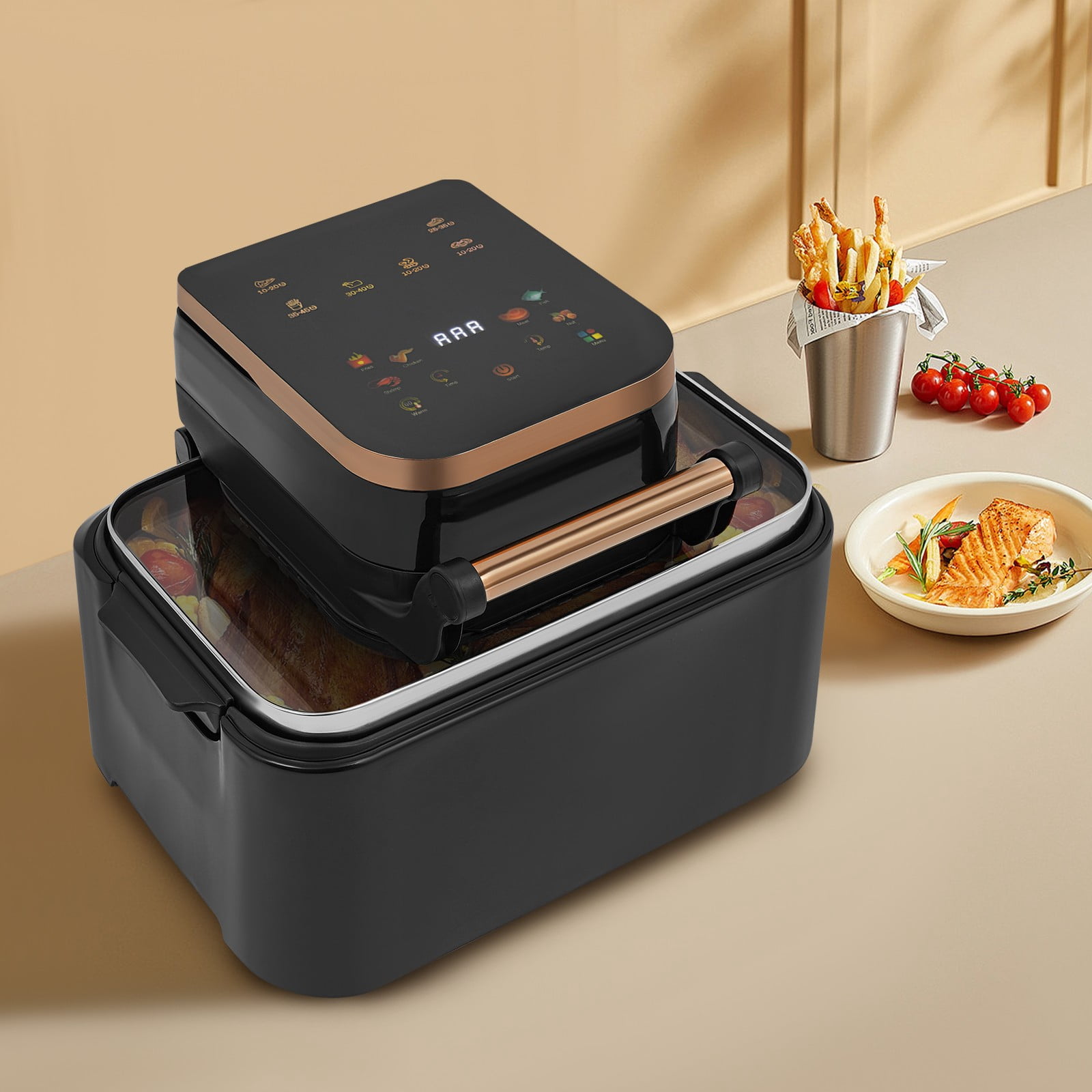12L Multifunctional Air Fryer, 1700w Electric Air Fryer, Household Viewable Glass Air Fryer with 360° Hot Air Circulation, 176-410℉(Black)