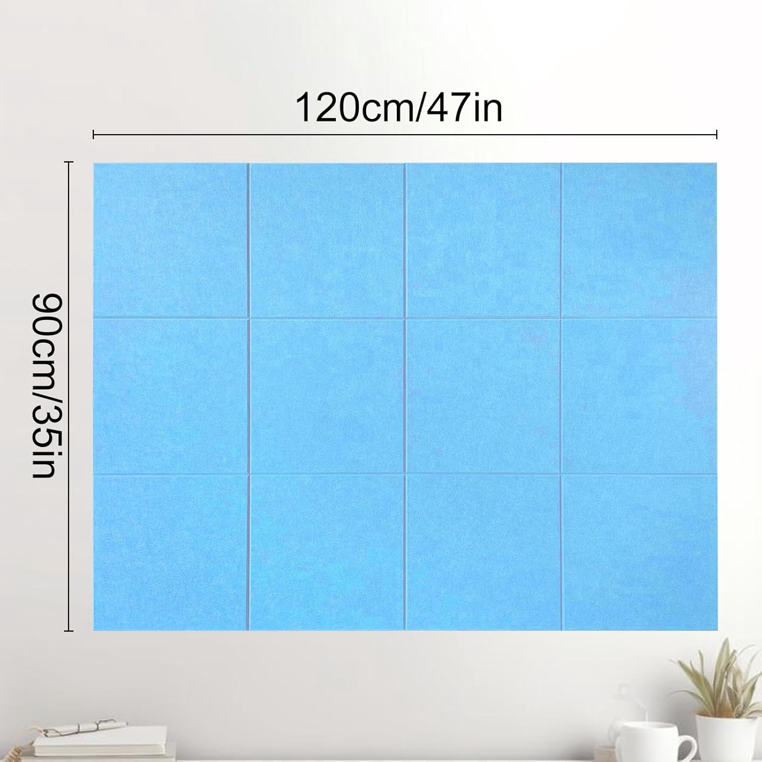 12 Pack Large Cork Board Topboutique Felt Board Tiles Soundproof Wall Tiles with Self Adhesive Stickers & Pushpins Bulletin Board Wall Tiles Pin Boards for Home Office, 12" x 12", Blue