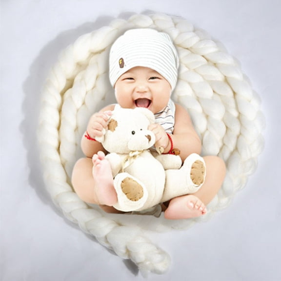 Newborn Baby Hand-woven Braid Rugs Blanket Photography Props Twisted Braids (White)