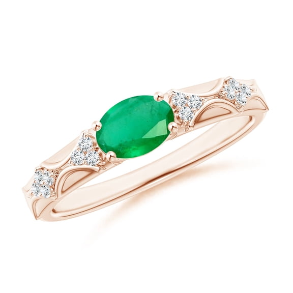 ANGARA Natural Oval Emerald Vintage Style Ring with Diamond Accents in 14K Rose Gold for Women (Size-7x5mm) | May Birthstone, Birthday, Anniversary, Jewelry Gift for Women | Natural Emerald Ring