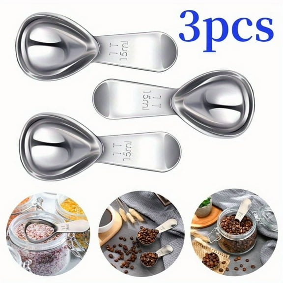 3 Piece 15ml Coffee Scoop, Stainless Steel with Graduated Spoon for Coffee Beans, Sugar, Flavourings, etc