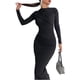 thumbnail image 3 of Vestido Ajustado de Otoño para Mujer, de Larga, con Cuello Redondo Fruncido y Corte Entallado, Vestido de Cóctel para Fiesta Negro M, 3 of 10