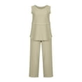 thumbnail image 4 of Teissuly Women's Solid Crewneck Sleeveless Pullover Shirt Tops + Pants Trousers Set, 4 of 8