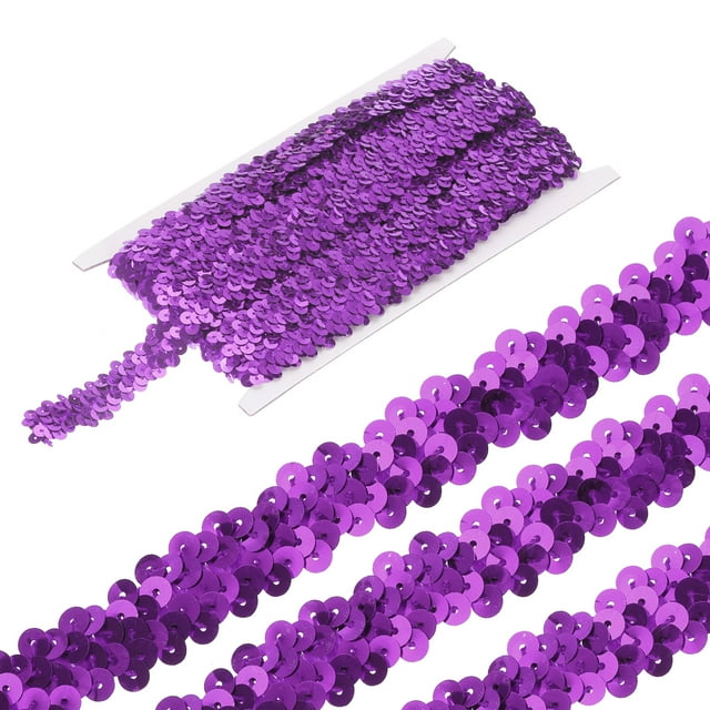 Unique Bargains 11 Yards 0.8 Inch Elastic Sequins Trim 2 Row Flat Sequin Strip Sequins Fabric Ribbon for Sewing Purple