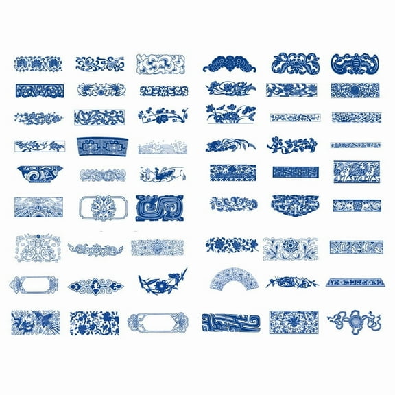 Vintage Blue and White Pattern Aesthetic Diary Travel Journal Paper Stickers Scrapbooking Stationery