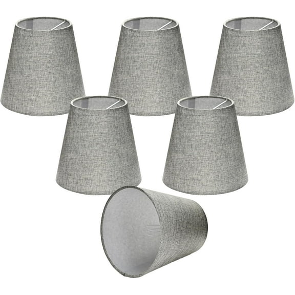 Set of 6 Gray Linen Clip On Lamp Shades for Chandelier, Wall Sconce, Bedside or Table Lamps