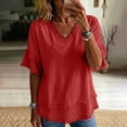 thumbnail image 3 of CQXIDFH Under $20 Women's Summer Linen Blend Top, Short Sleeve Solid Color Loose Fit Casual Blouse Business Dressy Casual 2026 Vacation Fashion Clothing Red T-shirt, L, 3 of 9