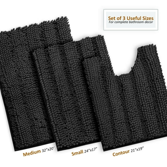3pcs Bathroom Rug Sets, Soft Chenille Non-Slip Bath Rugs, Machine Washable Plush Bath Mat for Bathroom