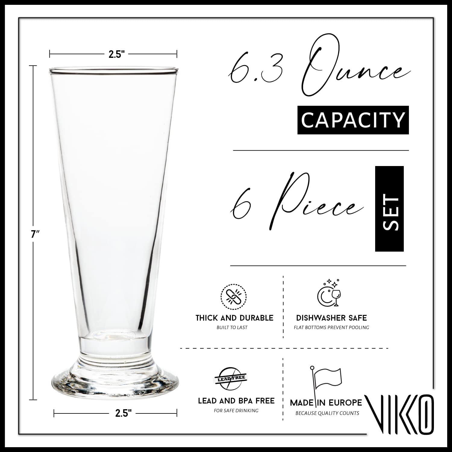 Vikko 10 Ounce Glass Coffee Mugs | Thick and Durable – for Coffee, Tea, Cider, etc. – Microwave and Dishwasher Safe – Set of 12 Clear Glass Mugs –