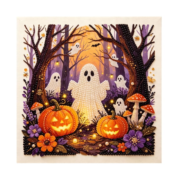 Halloween Diamond Art, Halloween Ghost Pearl Art Kits for Adults, All-in-One Halloween Pearl Art Kit, DIY Kits for Adults Spooky Pumpkin Ghost Wall Decor Craft Set