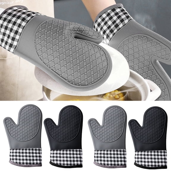 Cheers.US Silicone Shell Kitchen Oven Mitts for Heat Resistant , Set of 2 Oven Gloves for BBQ Cooking Set Baking Grilling Barbecue Microwave Hot mitt