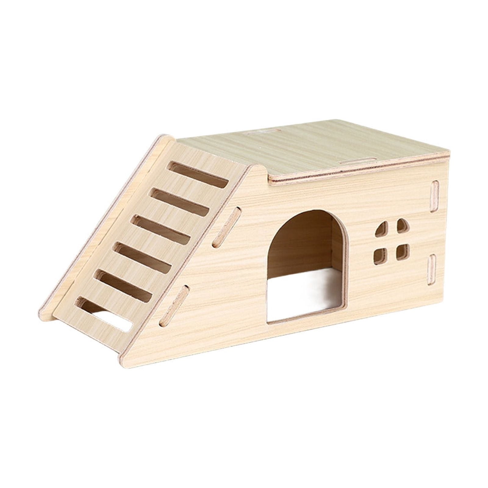 Nebwoak Natural Wood Hamster Hideout, Small Animal Chew Proof Teeth Grinding Bed for Gerbils, Solid Safe Hide House for Cage Sleeping