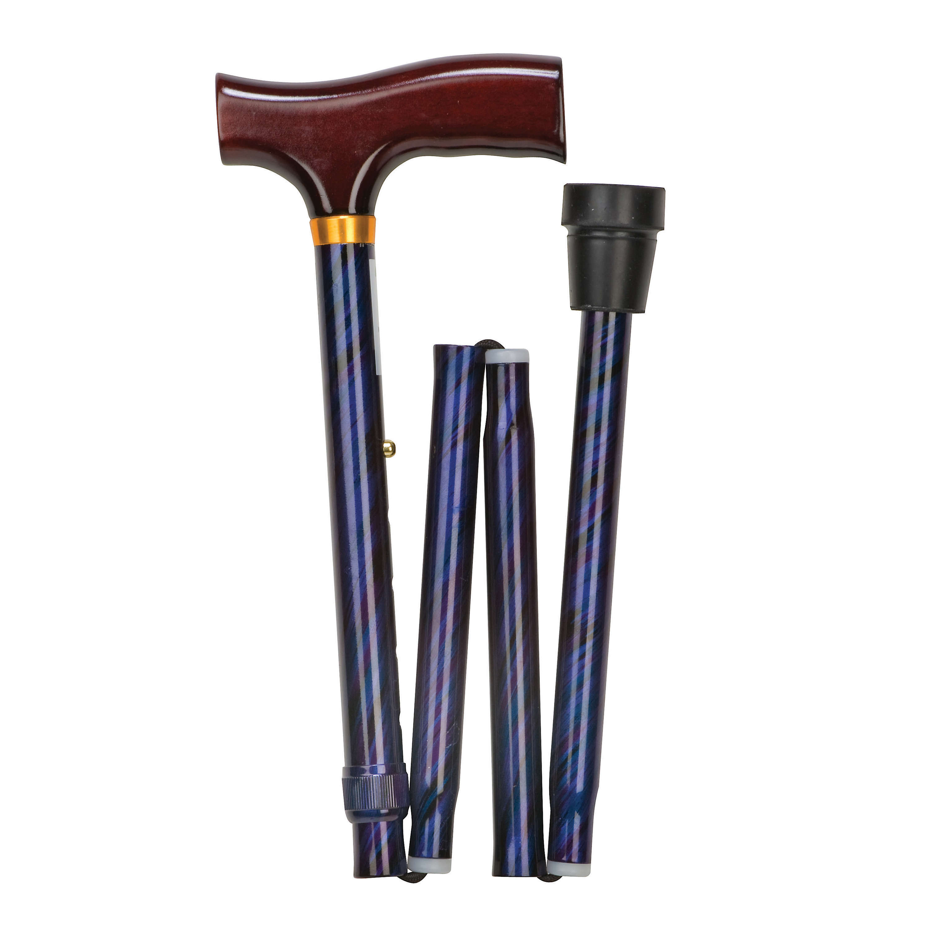 DMI Adjustable Folding Fancy Cane with Derby Top Wood Handle, Blue