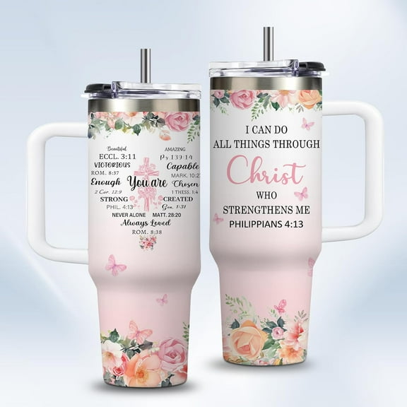 Christian Gifts for Women 30oz Pink Leak-proof Insulated Stainless Steel Christian Cups Tumbler with Handle - Inspirational Spiritual Religious Gifts for Women Mom Birthday Christmas Faith Based Gift