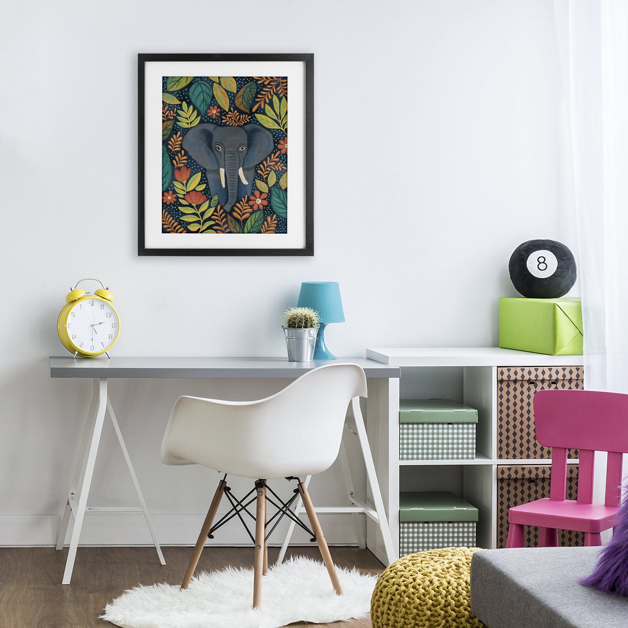 Stupell Industries Exotic Leaf Pattern Elephant Black Framed Print Under Glass, design by Lisa R Dumm