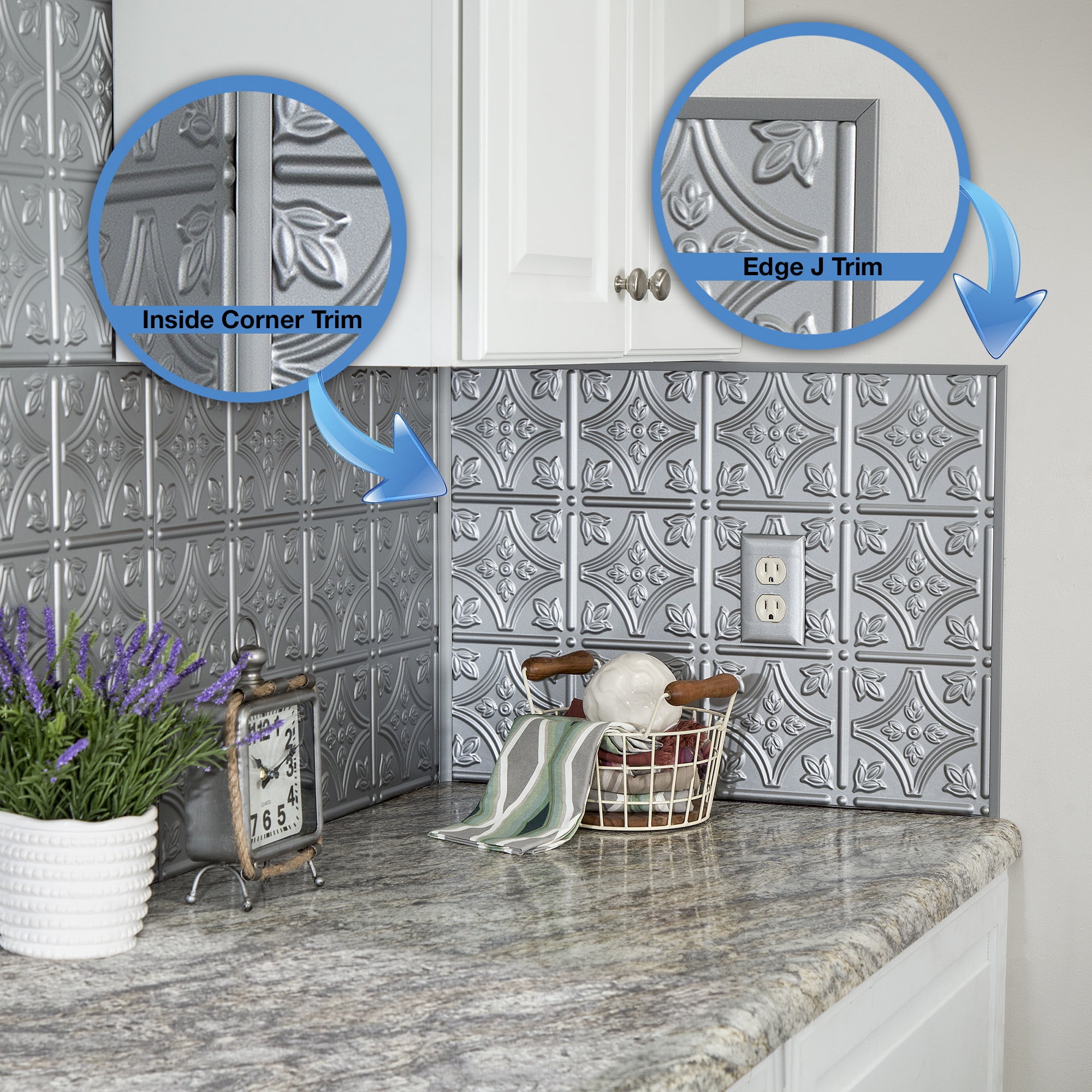 FASÄDE Rings Decorative Vinyl Backsplash 15 sq ft Kit in Argent Silver