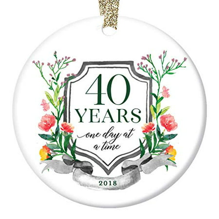 40 Years Sobriety Ornament 2019 One Day At A Time Christmas Ceramic Collectible Gift Idea Celebrating Fortieth Anniversary Clean & Sober 3