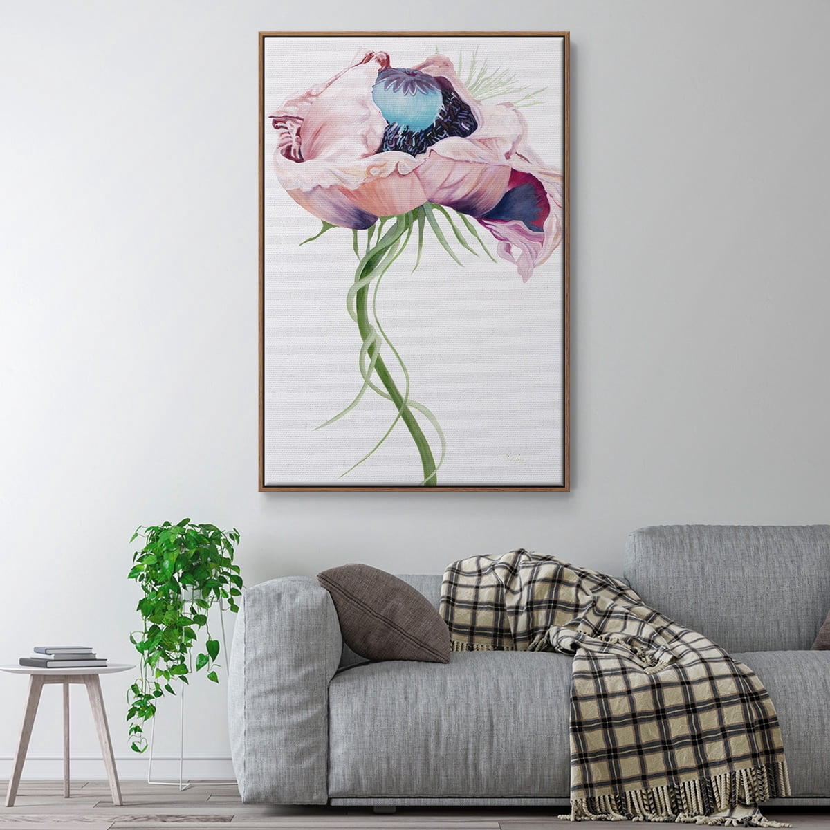 Paris Poppy II Framed Premium Gallery Wrapped Canvas - Ready to Hang - 27 x 41 - Walnut Floating Frame