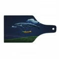 thumbnail image 1 of Whale Cutting Board, Surreal Art Hot Air Balloon Aeroplane in Sky Clouds Animal Fish Nautical, Tempered Glass Cutting and Serving Board, Wine Bottle Shape, Navy Blue Fern Green, by Ambesonne, 1 of 1