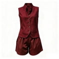 thumbnail image 6 of VBVC Women's Linen Sleeveless Vest 2 Piece Short Sets , Summer Vacation Matching Outfits For Women , Ladies' Stand Collar Button Suit Sets with Pockets,Wine,S-2XL, 6 of 6