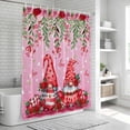 thumbnail image 5 of Polyester Fabric Red Gnomes Shower Curtain, Valentine's Day Love Roses Leaves Ombre Pink Waterproof Bathtub Curtain Bathroom Decor Set with Hooks 66 x 72 Inches, 5 of 6
