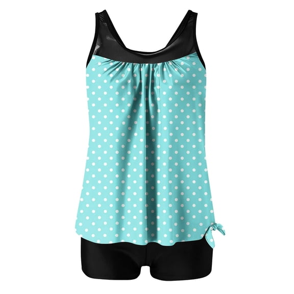 Women's Tankini Swimsuit Scoop Neck Solid Blue Loose Flowy Top with Boyshorts High Waisted Loose Fit Adjustable Strap Beach Bathing Suit