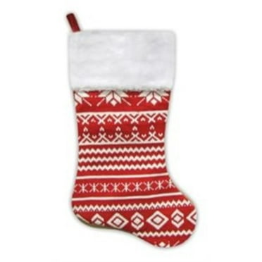 22" Festive Red and White Snowflake Motif Sweater Knit Christmas Stocking