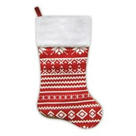22" Festive Red and White Snowflake Motif Sweater Knit Christmas Stocking