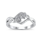 Hold My Hand 1/20 Carat Natural Diamond Double Heart Ring for Women in 925 Sterling Silver
