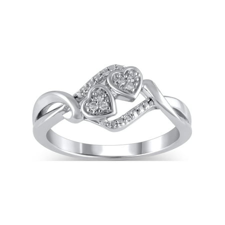 Hold My Hand 1/20 Carat Natural Diamond Double Heart Ring for Women in 925 Sterling Silver
