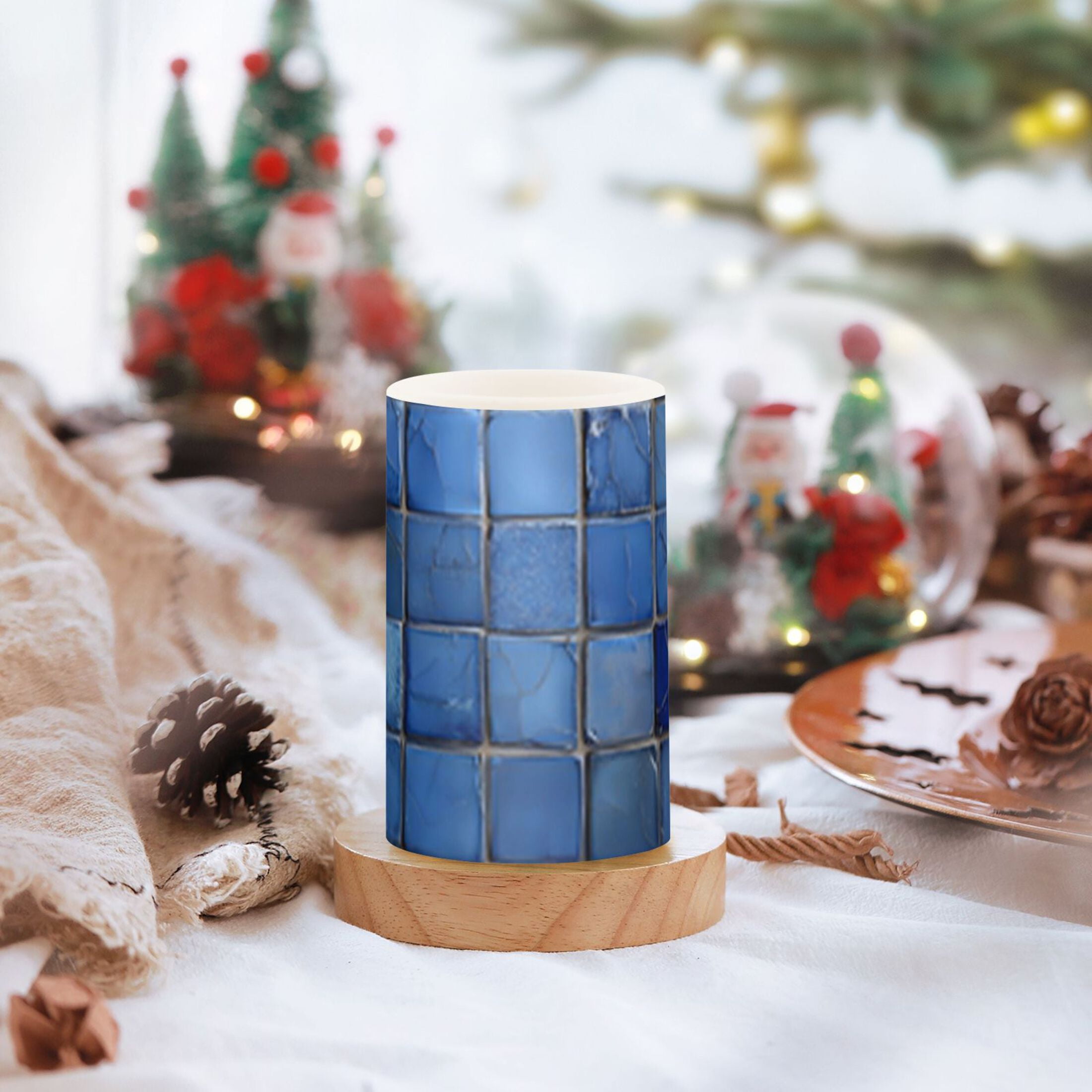 Dark Blue Square Flickering Flameless Candles Battery Operated with Remote Timer LED Pillar Candles Set of 2