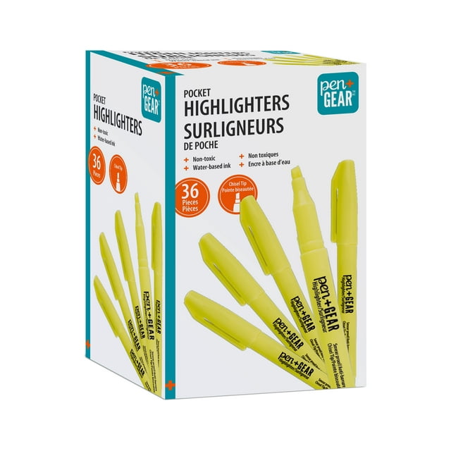 Pen+Gear Yellow Chisel Tip Pocket Highlighters, 36 Count