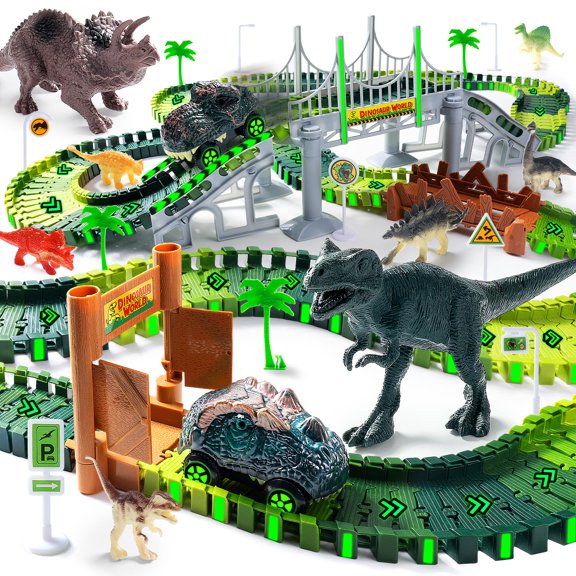 Coroiesty Pista de Carreras de Dinosaurios que Brilla en la Oscuridad, 268 Piezas