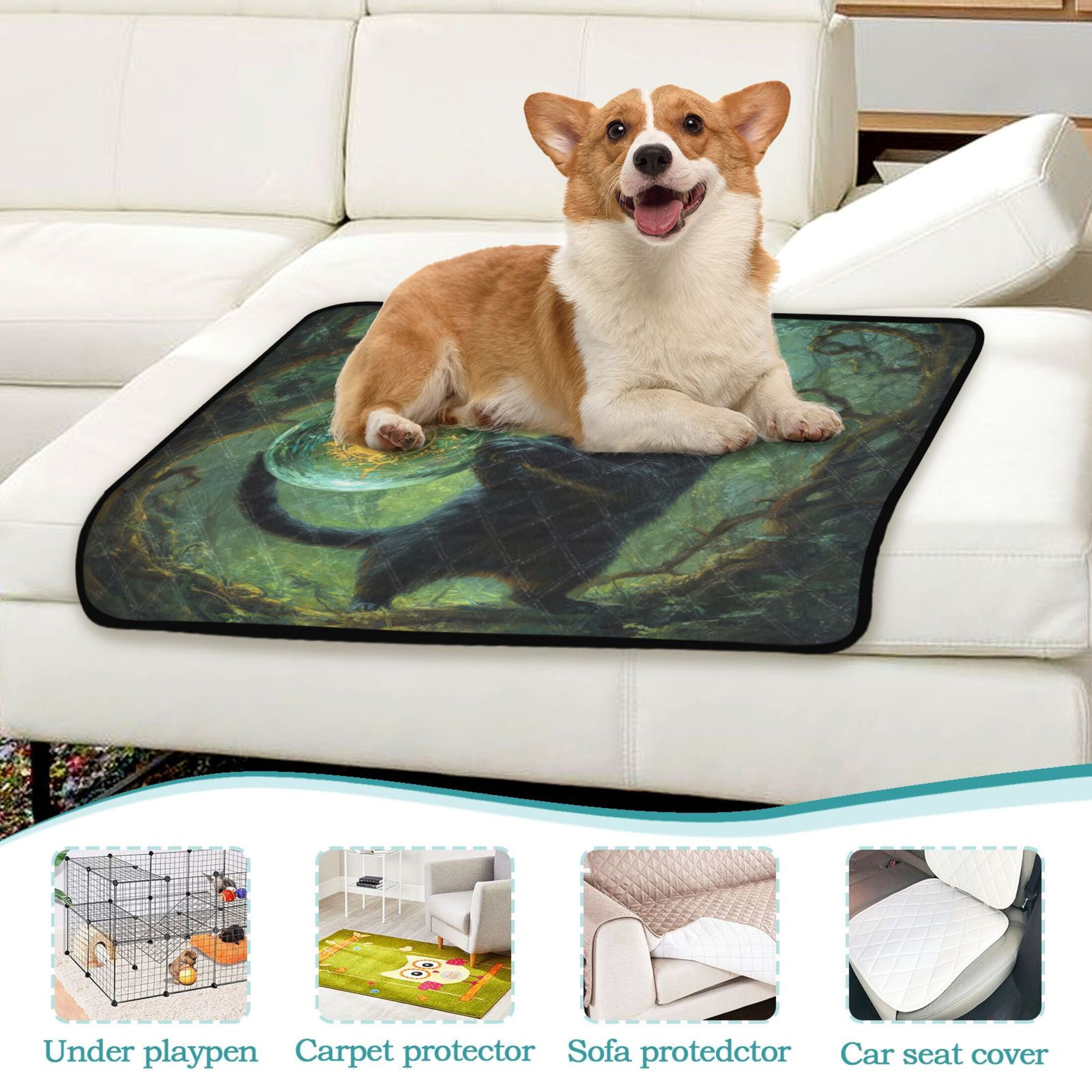Qxltty Black Cat Crystal Ball Cat litter Pads Pet Set of 3 Diaper Mats Center Anti-leakage Layer Absorbent Soft and Comfortable