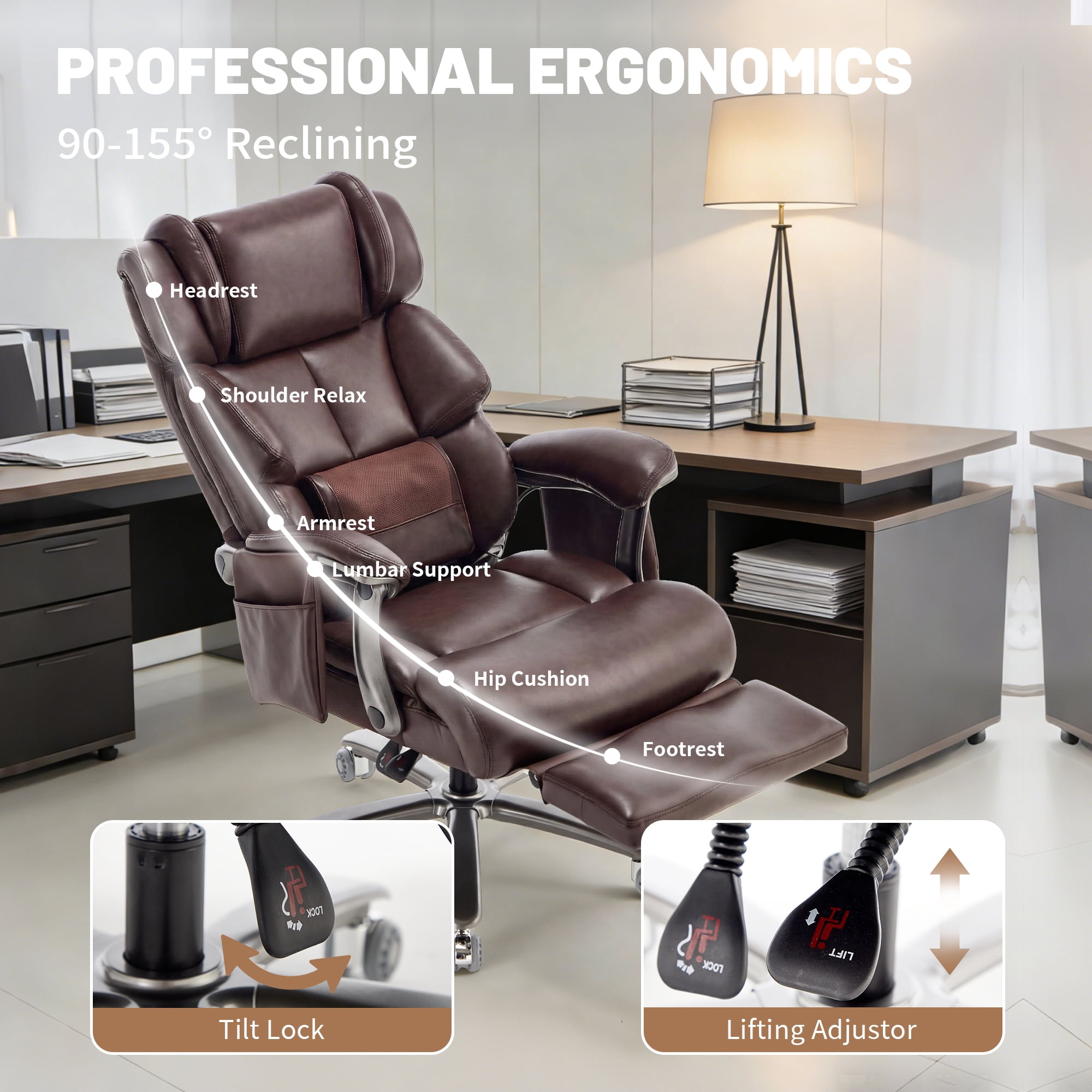 800lbs Big and Tall Massage Office Chair with Heat and Footrest, Heavy Duty Reclining Executive Desk Chair with 20-Point Massage, Extra Wide Seat Ergonomic Chair for Home Office