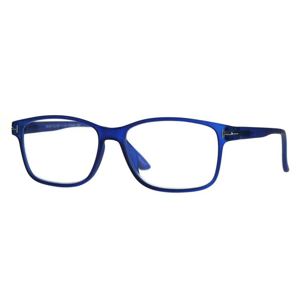 Mens Narrow Rectangular Thin Plastic Reading Glasses Blue +2.0