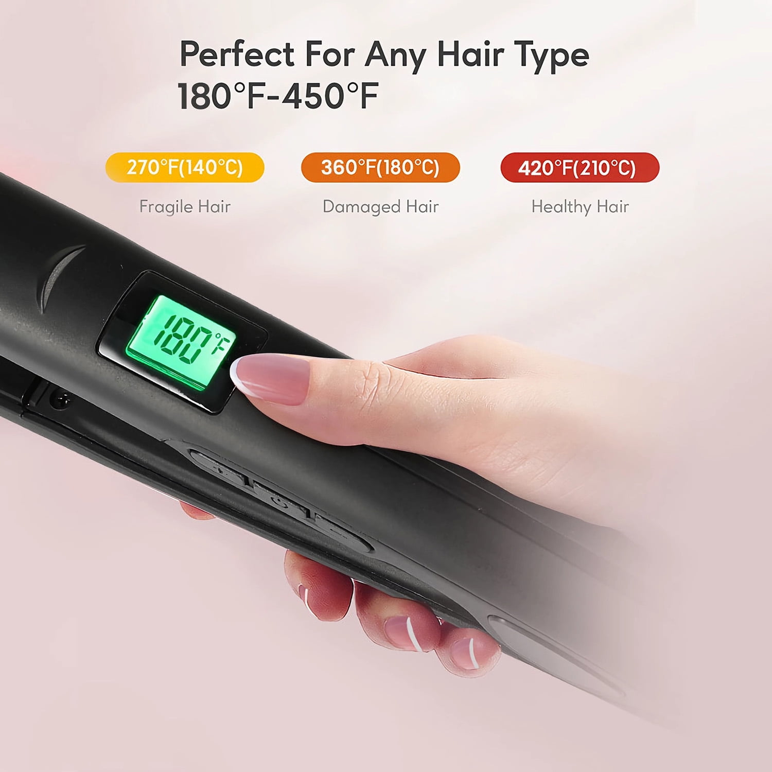 Nano Negative Ion Flat Iron, Anti-Static Hair Straightener with 1 inch Floating Titanium Plates, Black