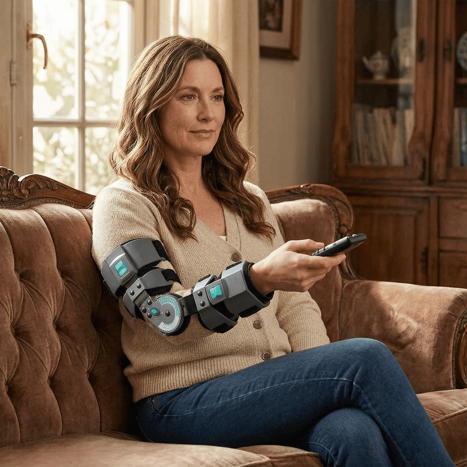 Komzer Hinged ROM Elbow Brace, Adjustable Post-Op Splint Stabilizer for Surgery Recovery, Ligament and Tendon Repairs and Dislocation (Right)