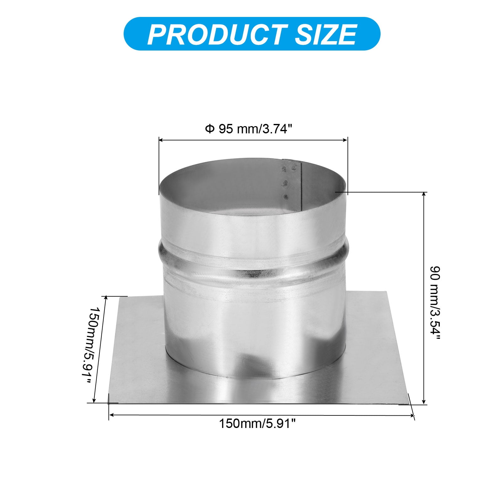 Uxcell 4" Galvanized Steel Duct Connector Flange Air Ducting Mounting Plate,6"x6" Base