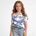 thumbnail image 4 of JOANKDMI Children One Shoulder T Shirts Girls 11-12 Camouflage Print Short Sleeve Tops Summer Casual Slant Neck Blouse Asymmetrical Fashion Tees Daily Holiday Wear Outfit, 4 of 8