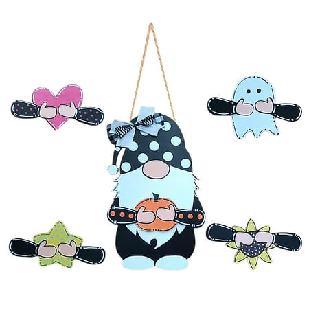 Interchangeable Gnomes Welcome Sign For Front Porch Wooden Door Sign With 4Pcs Seasonal Replaceable Ornaments Rustic Wood Wreaths Wood Hanging Door Sign Winter Home Holiday Door Wall Decoration