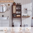 thumbnail image 5 of LELELINKY Over The Toilet Storage Cabinet with Rattan Sliding Door, 68" Tall Wood Bathroom Organizer with Adjustable Shelf for Small Spaces, Walnut, 5 of 7