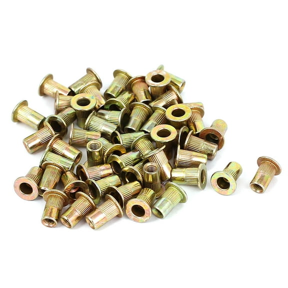 50pcs M3 Carbon Steel Serrated Body Flat Head Blind Nutserts  Rivet Nuts