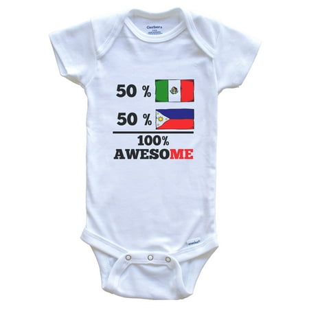 

50% Mexican 50% Filipino 100% Awesome Mexico Philippines Flags Funny One Piece Baby Bodysuit