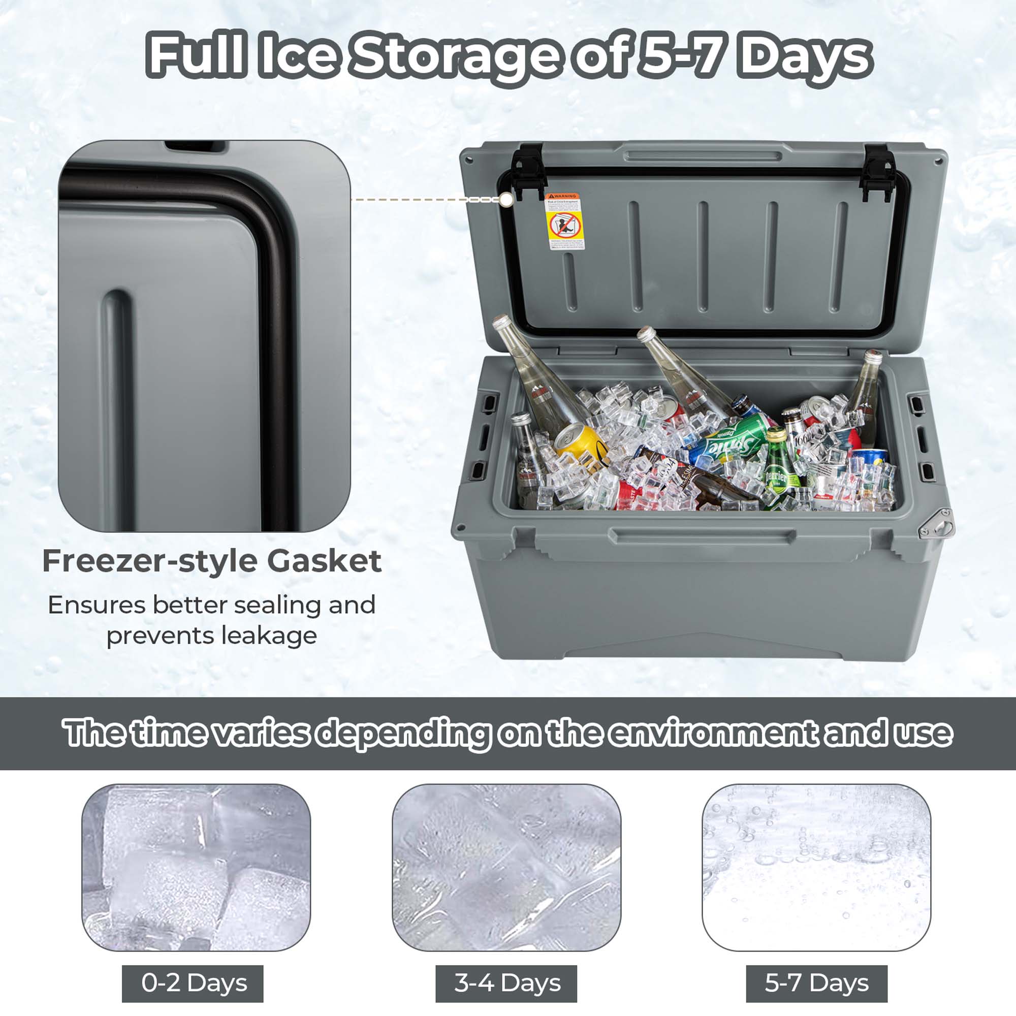 Costway 50 QT Hielera Rotomoldeada Portátil con Retención de Hielo por 5-7 Días, Carbón 5