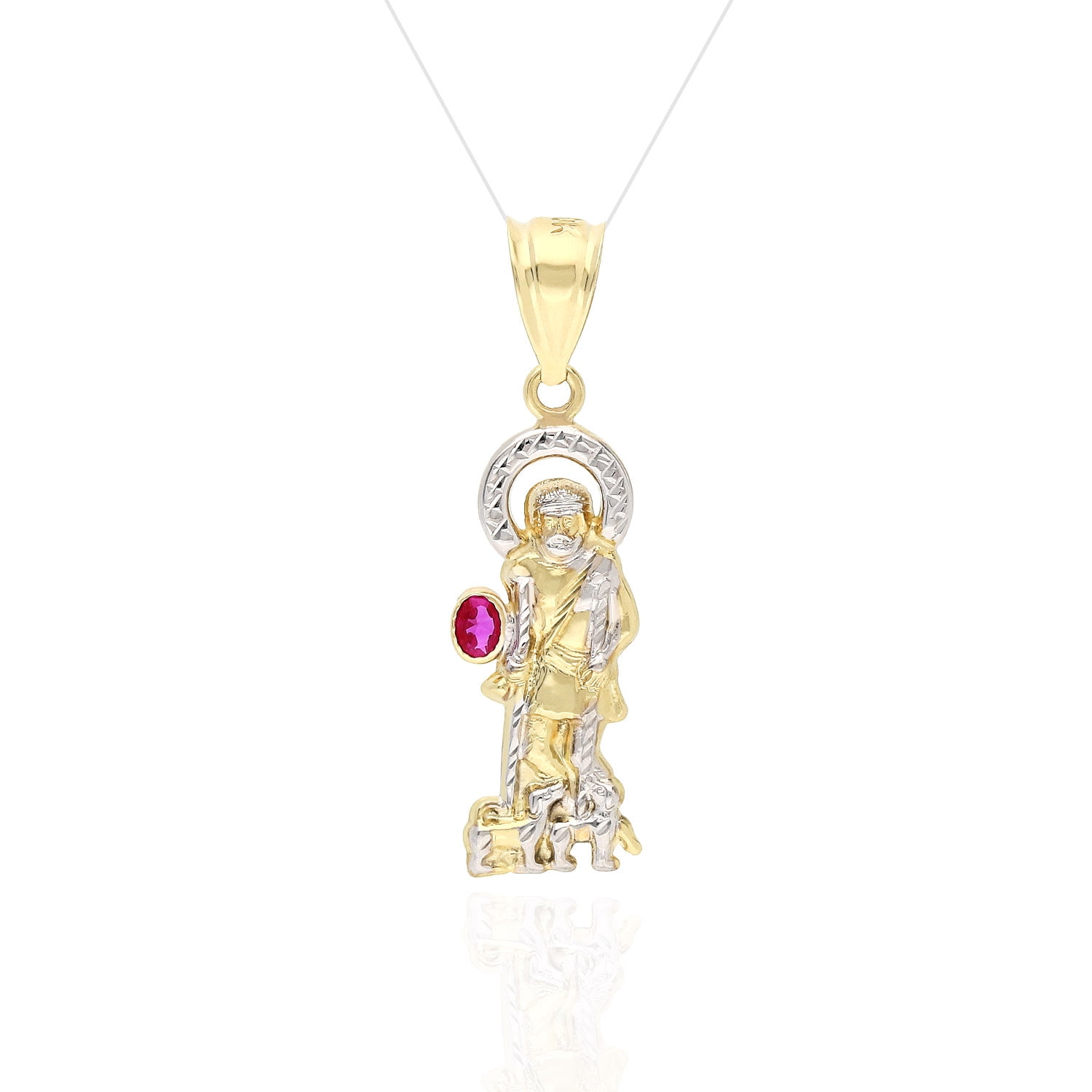 10K Yellow White Gold Diamond Cut Ruby 