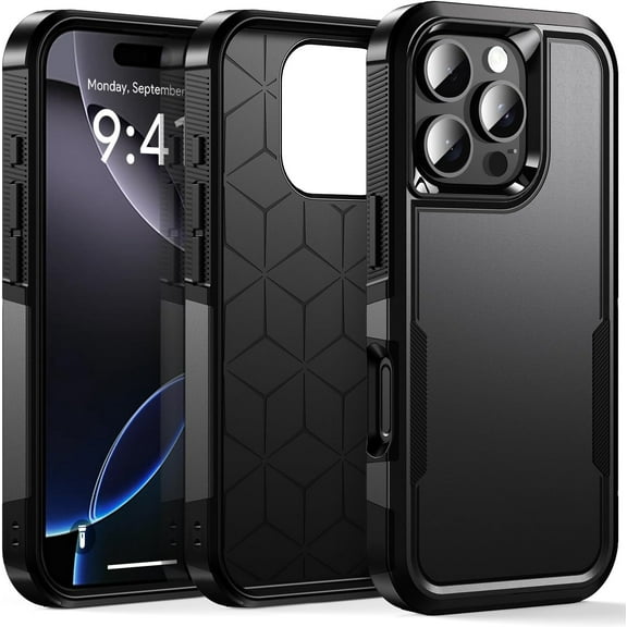for iPhone 16 Pro Max Case, [Shockproof] Military Grade Proof Protection [Dropproof] Rugged Protective Heavy Duty Phone Case Cover for iPhone 16 Pro Max (Black)