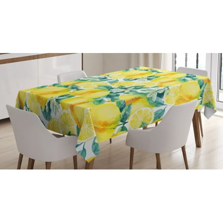 

Modern Tablecloth Mature Lemon Citrus Tree Branches Vibrant Flourishing Season Watercolor Rectangular Table Cover for Dining Room Kitchen 52 X 70 Inches Forest Green Yellow by Ambesonne