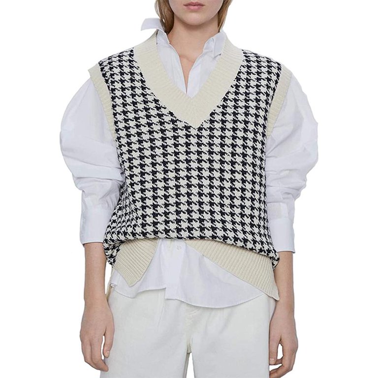 Linen Purity Women Sleeveless Oversized Knit Sweater Vest V-Neck